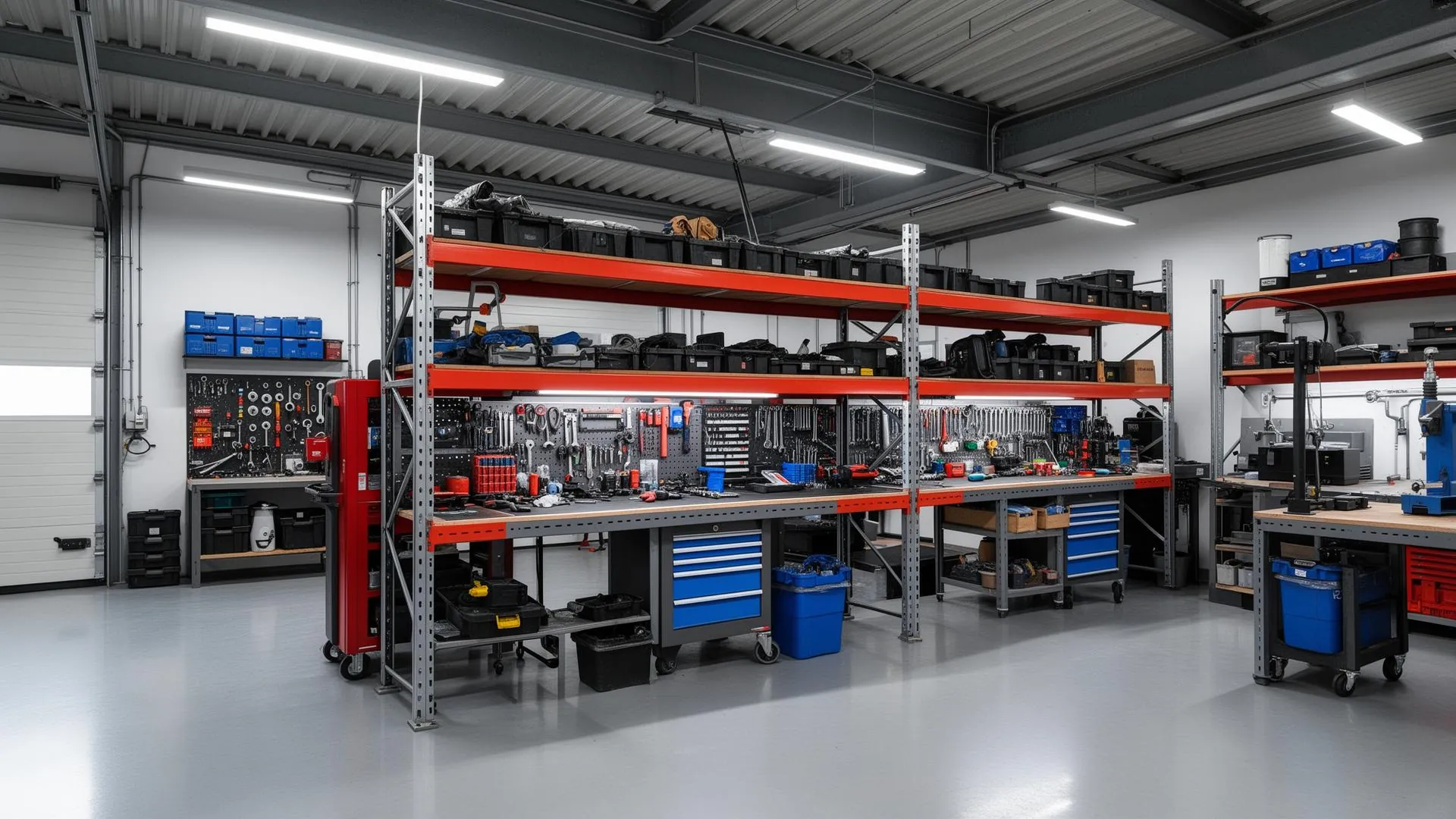 A workshop fitted out with steel racking